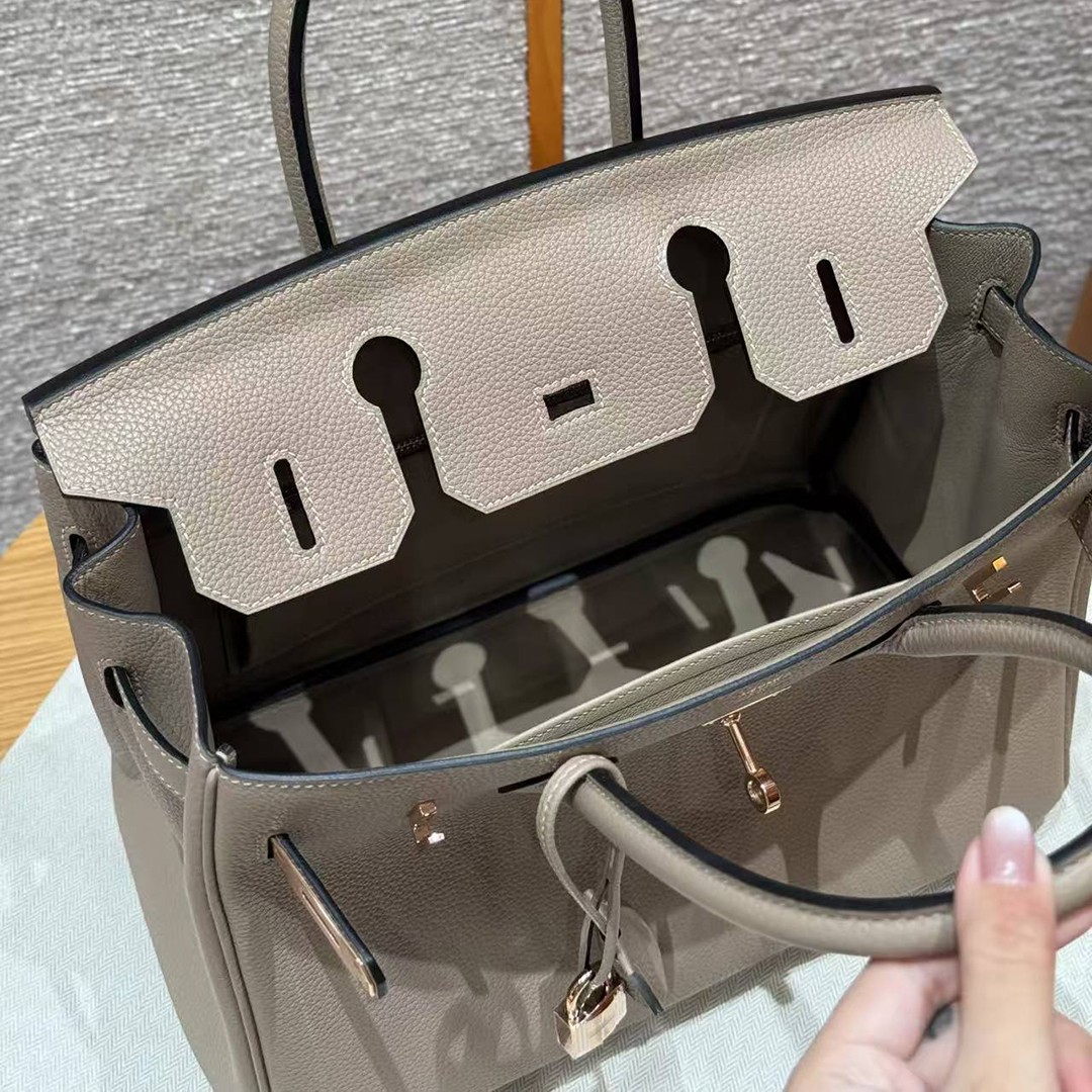 Hermes Birkin 30 Bag Handmade In Togo Calfskin Leather Rose Gold Hardware 81 Gris Tourterelle - Image 6