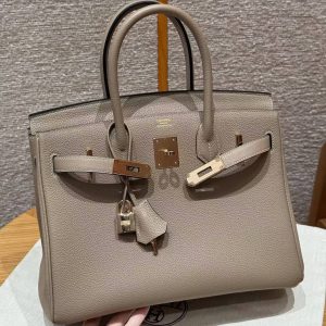 Hermes Birkin 30 Bag Handmade In Togo Calfskin Leather Rose Gold Hardware 81 Gris Tourterelle - Image 3