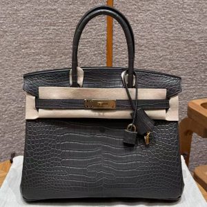 Alternative view of Hermes Birkin 30 Bag Handmade In Porosus Crocodile Leather From France Gold Hardware 88 Graphite
