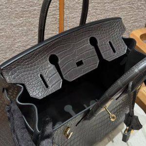 Hermes Birkin 30 Bag Handmade In Porosus Crocodile Leather From France Gold Hardware 88 Graphite - Image 21