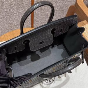Hermes Birkin 30 Bag Handmade In Porosus Crocodile Leather From France Gold Hardware 88 Graphite - Image 20