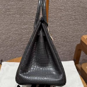 Hermes Birkin 30 Bag Handmade In Porosus Crocodile Leather From France Gold Hardware 88 Graphite - Image 19