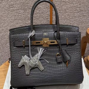 Hermes Birkin 30 Bag Handmade In Porosus Crocodile Leather From France Gold Hardware 88 Graphite