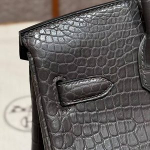 Hermes Birkin 30 Bag Handmade In Porosus Crocodile Leather From France Gold Hardware 88 Graphite - Image 16