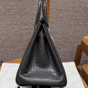 Hermes Birkin 30 Bag Handmade In Porosus Crocodile Leather From France Gold Hardware 88 Graphite - Image 11