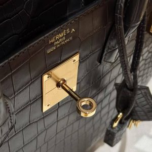 Hermes Birkin 30 Bag Handmade In Porosus Crocodile Leather From France Gold Hardware 88 Graphite - Image 9
