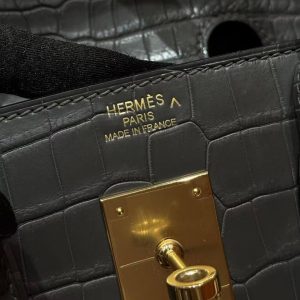 Hermes Birkin 30 Bag Handmade In Porosus Crocodile Leather From France Gold Hardware 88 Graphite - Image 7