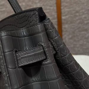 Hermes Birkin 30 Bag Handmade In Porosus Crocodile Leather From France Gold Hardware 88 Graphite - Image 6