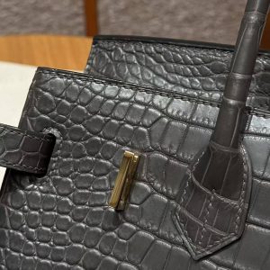 Hermes Birkin 30 Bag Handmade In Porosus Crocodile Leather From France Gold Hardware 88 Graphite - Image 5
