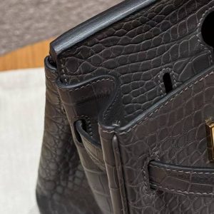 Hermes Birkin 30 Bag Handmade In Porosus Crocodile Leather From France Gold Hardware 88 Graphite - Image 4