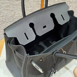 Hermes Birkin 30 Bag Handmade In Togo Calfskin Leather Silver Hardware 88 Graphite - Image 13