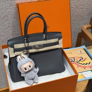 Hermes Birkin 30 Bag Handmade In Togo Calfskin Leather Silver Hardware 88 Graphite - Image 10