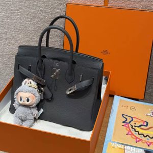 Hermes Birkin 30 Bag Handmade In Togo Calfskin Leather Silver Hardware 88 Graphite - Image 9