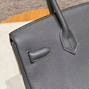 Hermes Birkin 30 Bag Handmade In Togo Calfskin Leather Silver Hardware 88 Graphite - Image 4