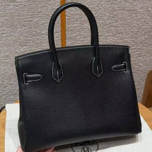 Alternative view of Hermes Birkin 30 Bag Handmade In Chèvre Calfskin Leather Silver Hardware 89 Noir 9R Lemon