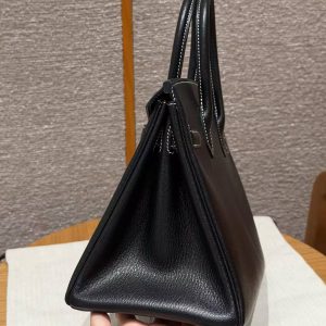 Hermes Birkin 30 Bag Handmade In Chèvre Calfskin Leather Silver Hardware 89 Noir 9R Lemon - Image 18