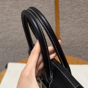 Hermes Birkin 30 Bag Handmade In Chèvre Calfskin Leather Silver Hardware 89 Noir 9R Lemon - Image 13