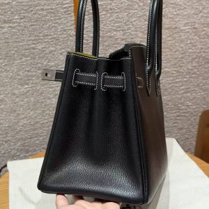Hermes Birkin 30 Bag Handmade In Chèvre Calfskin Leather Silver Hardware 89 Noir 9R Lemon - Image 10
