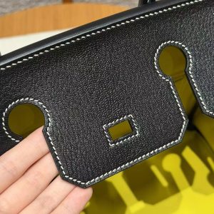Hermes Birkin 30 Bag Handmade In Chèvre Calfskin Leather Silver Hardware 89 Noir 9R Lemon - Image 8