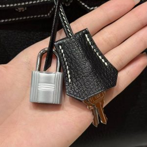 Hermes Birkin 30 Bag Handmade In Chèvre Calfskin Leather Silver Hardware 89 Noir 9R Lemon - Image 7
