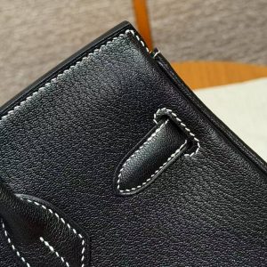 Hermes Birkin 30 Bag Handmade In Chèvre Calfskin Leather Silver Hardware 89 Noir 9R Lemon - Image 4