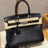 Hermes Birkin 30 Bag Handmade In KK Ostrich Leather from South Africa Silver Hardware 89 Noir