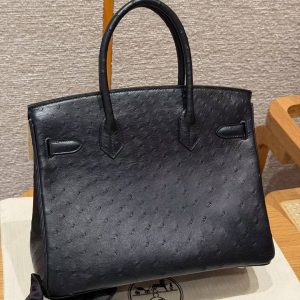 Alternative view of Hermes Birkin 30 Bag Handmade In KK Ostrich Leather from South Africa Silver Hardware 89 Noir
