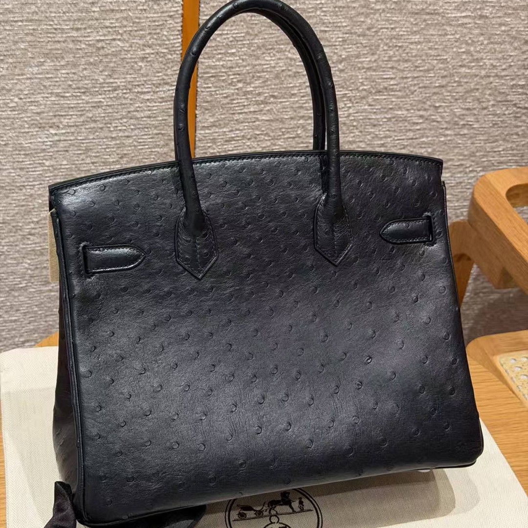 Hermes Birkin 30 Bag Handmade In KK Ostrich Leather from South Africa Silver Hardware 89 Noir - Image 2