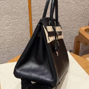 Hermes Birkin 30 Bag Handmade In KK Ostrich Leather from South Africa Silver Hardware 89 Noir - Image 28
