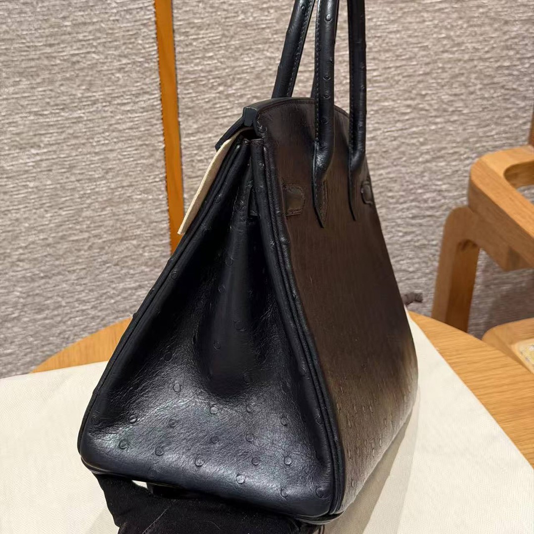 Hermes Birkin 30 Bag Handmade In KK Ostrich Leather from South Africa Silver Hardware 89 Noir - Image 27