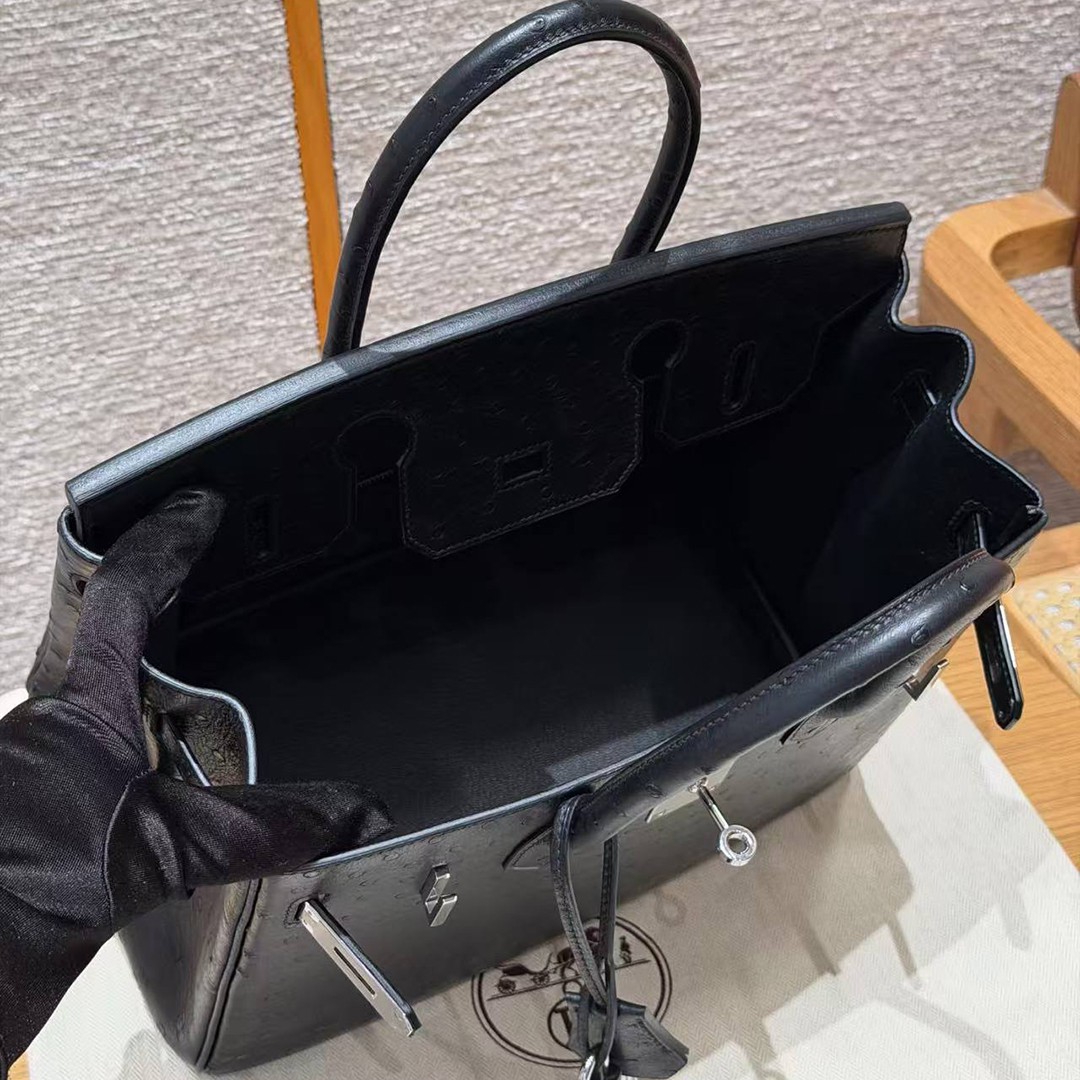 Hermes Birkin 30 Bag Handmade In KK Ostrich Leather from South Africa Silver Hardware 89 Noir - Image 25
