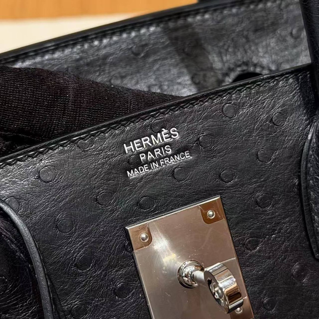 Hermes Birkin 30 Bag Handmade In KK Ostrich Leather from South Africa Silver Hardware 89 Noir - Image 24