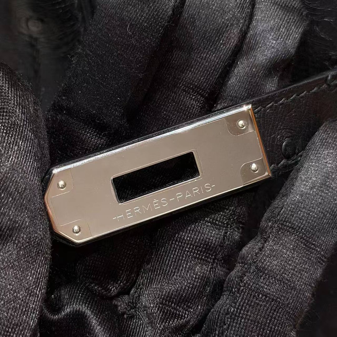 Hermes Birkin 30 Bag Handmade In KK Ostrich Leather from South Africa Silver Hardware 89 Noir - Image 22