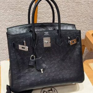 Hermes Birkin 30 Bag Handmade In KK Ostrich Leather from South Africa Silver Hardware 89 Noir - Image 20