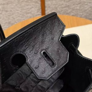 Hermes Birkin 30 Bag Handmade In KK Ostrich Leather from South Africa Silver Hardware 89 Noir - Image 18