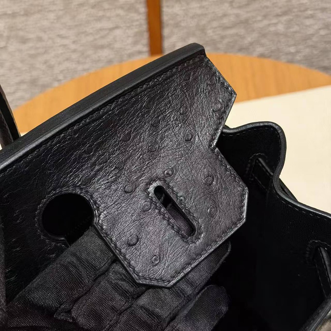 Hermes Birkin 30 Bag Handmade In KK Ostrich Leather from South Africa Silver Hardware 89 Noir - Image 18