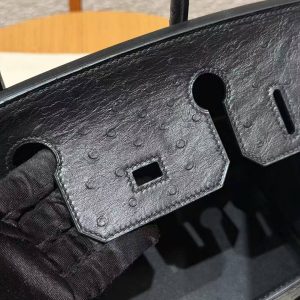 Hermes Birkin 30 Bag Handmade In KK Ostrich Leather from South Africa Silver Hardware 89 Noir - Image 17