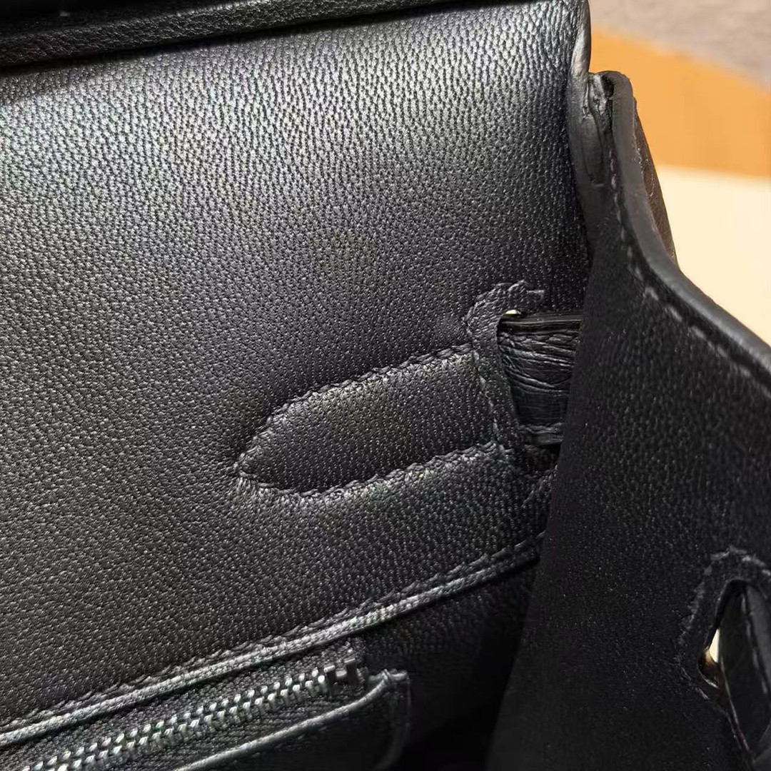 Hermes Birkin 30 Bag Handmade In KK Ostrich Leather from South Africa Silver Hardware 89 Noir - Image 16