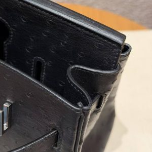Hermes Birkin 30 Bag Handmade In KK Ostrich Leather from South Africa Silver Hardware 89 Noir - Image 14