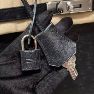 Hermes Birkin 30 Bag Handmade In KK Ostrich Leather from South Africa Silver Hardware 89 Noir - Image 11