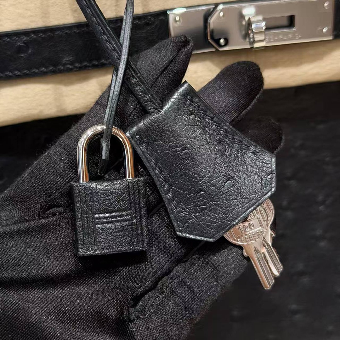Hermes Birkin 30 Bag Handmade In KK Ostrich Leather from South Africa Silver Hardware 89 Noir - Image 11