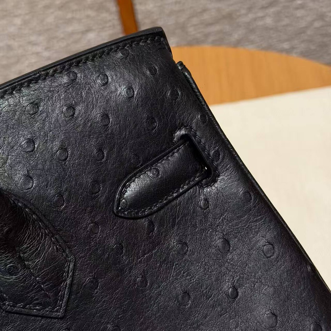 Hermes Birkin 30 Bag Handmade In KK Ostrich Leather from South Africa Silver Hardware 89 Noir - Image 8