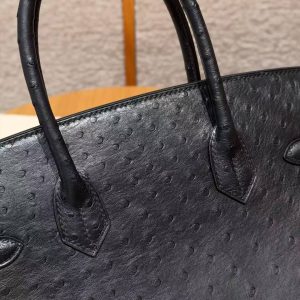Hermes Birkin 30 Bag Handmade In KK Ostrich Leather from South Africa Silver Hardware 89 Noir - Image 7