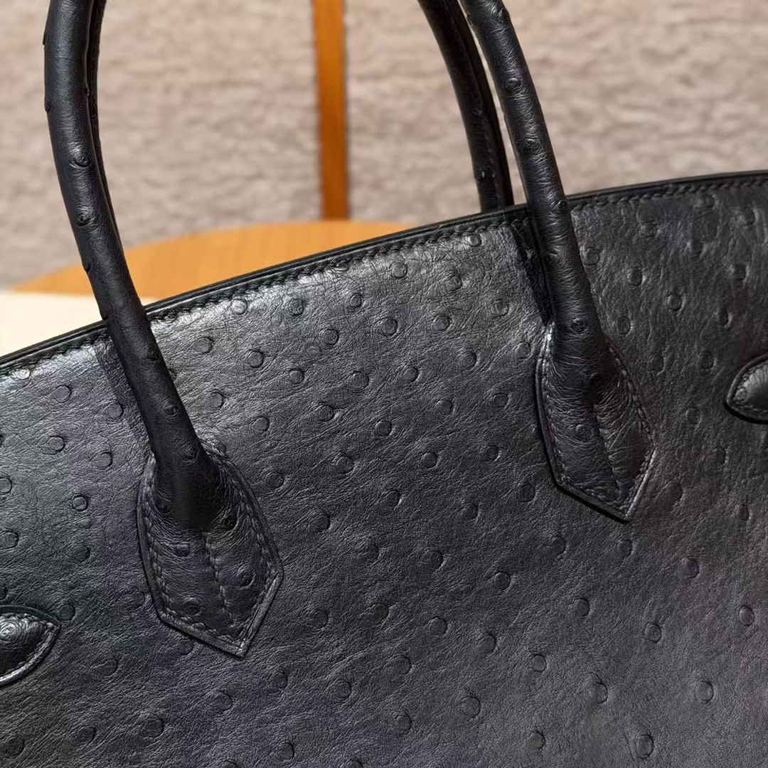 Hermes Birkin 30 Bag Handmade In KK Ostrich Leather from South Africa Silver Hardware 89 Noir - Image 7