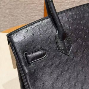 Hermes Birkin 30 Bag Handmade In KK Ostrich Leather from South Africa Silver Hardware 89 Noir - Image 6