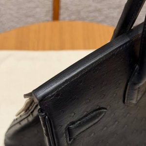 Hermes Birkin 30 Bag Handmade In KK Ostrich Leather from South Africa Silver Hardware 89 Noir - Image 5