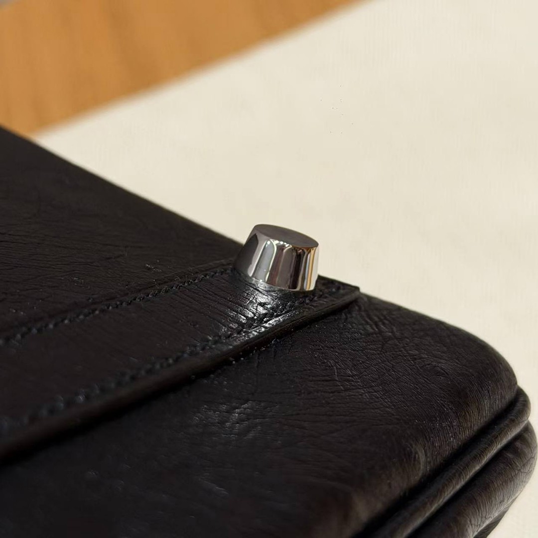 Hermes Birkin 30 Bag Handmade In KK Ostrich Leather from South Africa Silver Hardware 89 Noir - Image 4