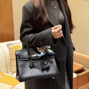 Hermes Birkin 30 Bag Handmade In KK Ostrich Leather from South Africa Silver Hardware 89 Noir - Image 3