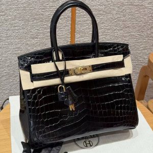 Hermes Birkin 30 Bag Handmade In Niloticus Crocodile Leather Gold Hardware 89 Noir