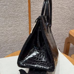 Hermes Birkin 30 Bag Handmade In Niloticus Crocodile Leather from Nile Gold Hardware 89 Noir - Image 24